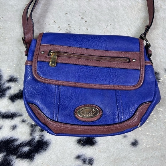 B.O.C Born Concept Women's Blue and Brown Leather Y2K Crossbody Satchel Purse - Picture 2 of 15